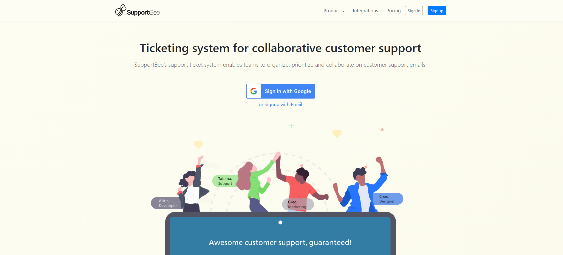 Supportbee IT jegykezelő rendszer kezdőlapja