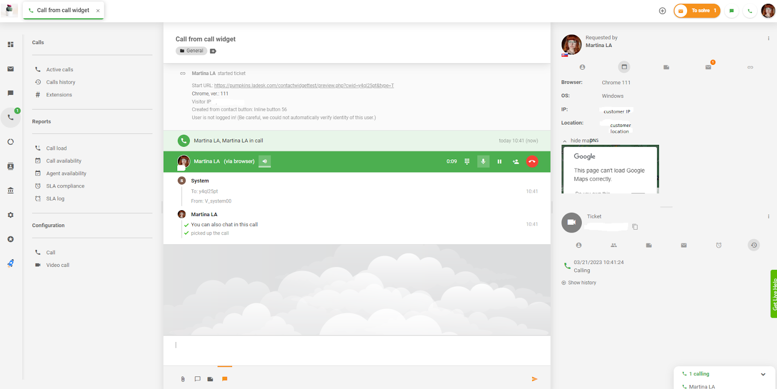 LiveAgent hívás a hívás widgetből