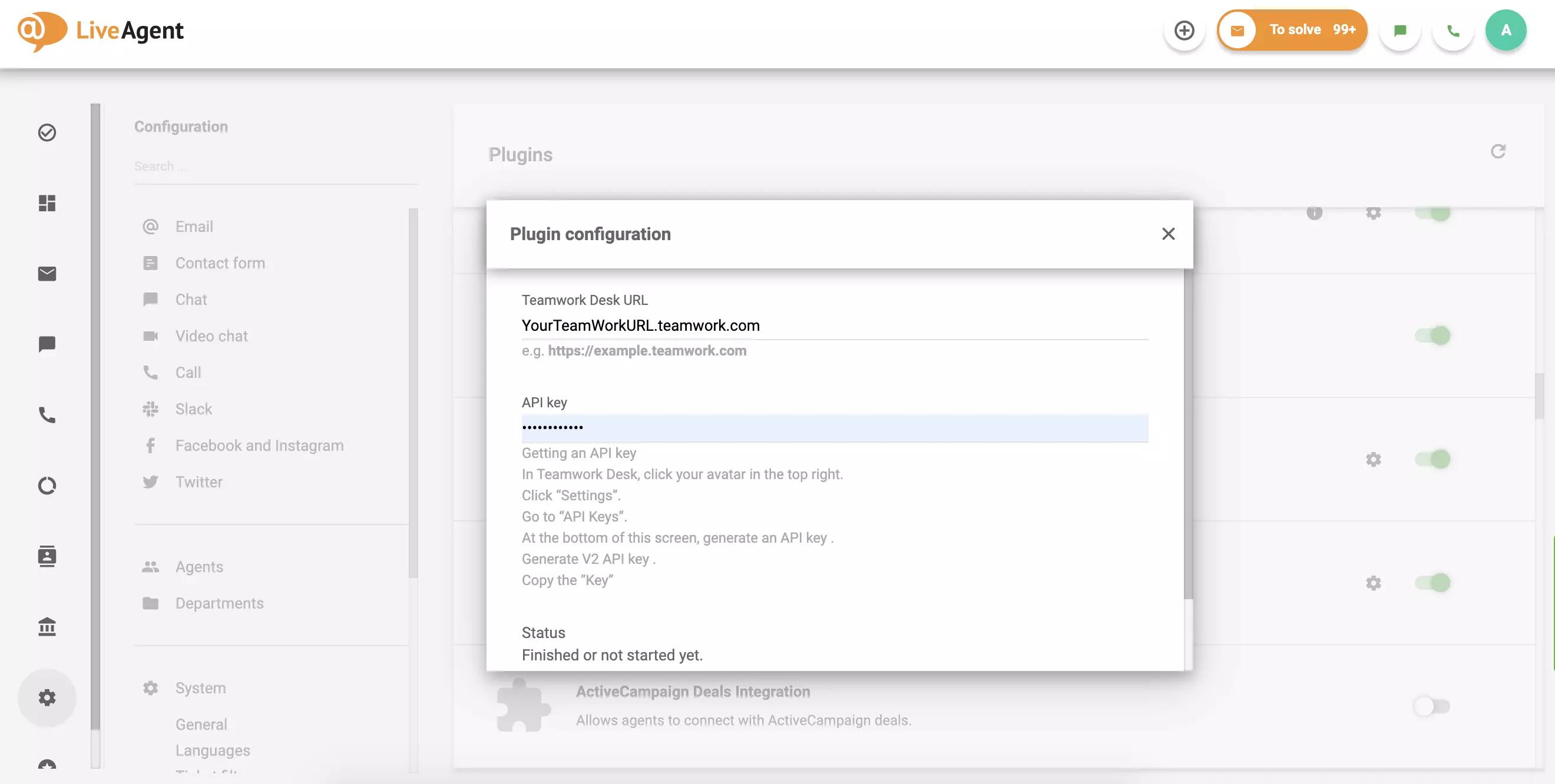 Töltse ki a Teamwork Desk URL-t és API-t, majd kattintson a Mentés gombra.