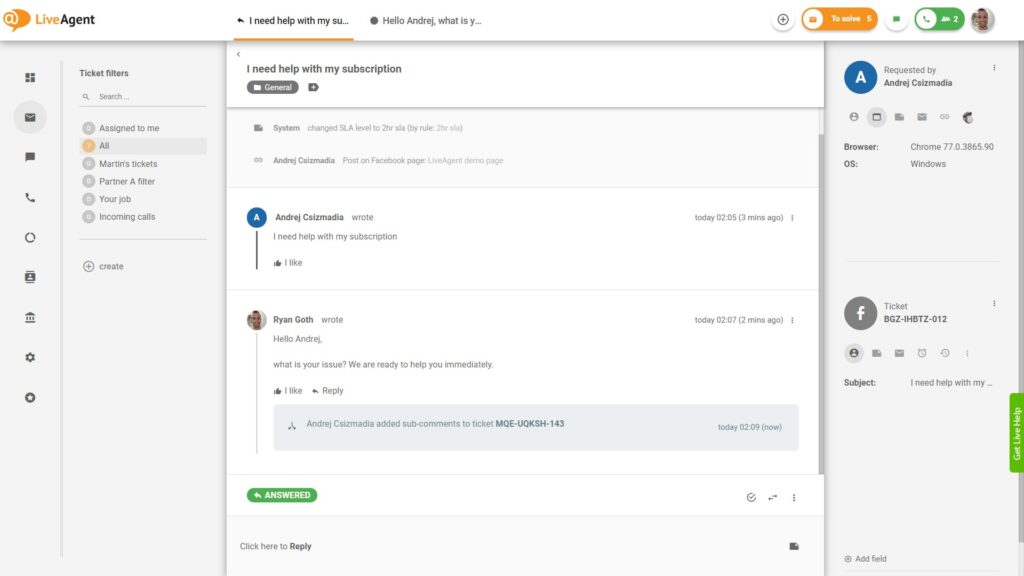 Válaszoljon Facebook-megjegyzésekre közvetlenül a LiveAgent-ből