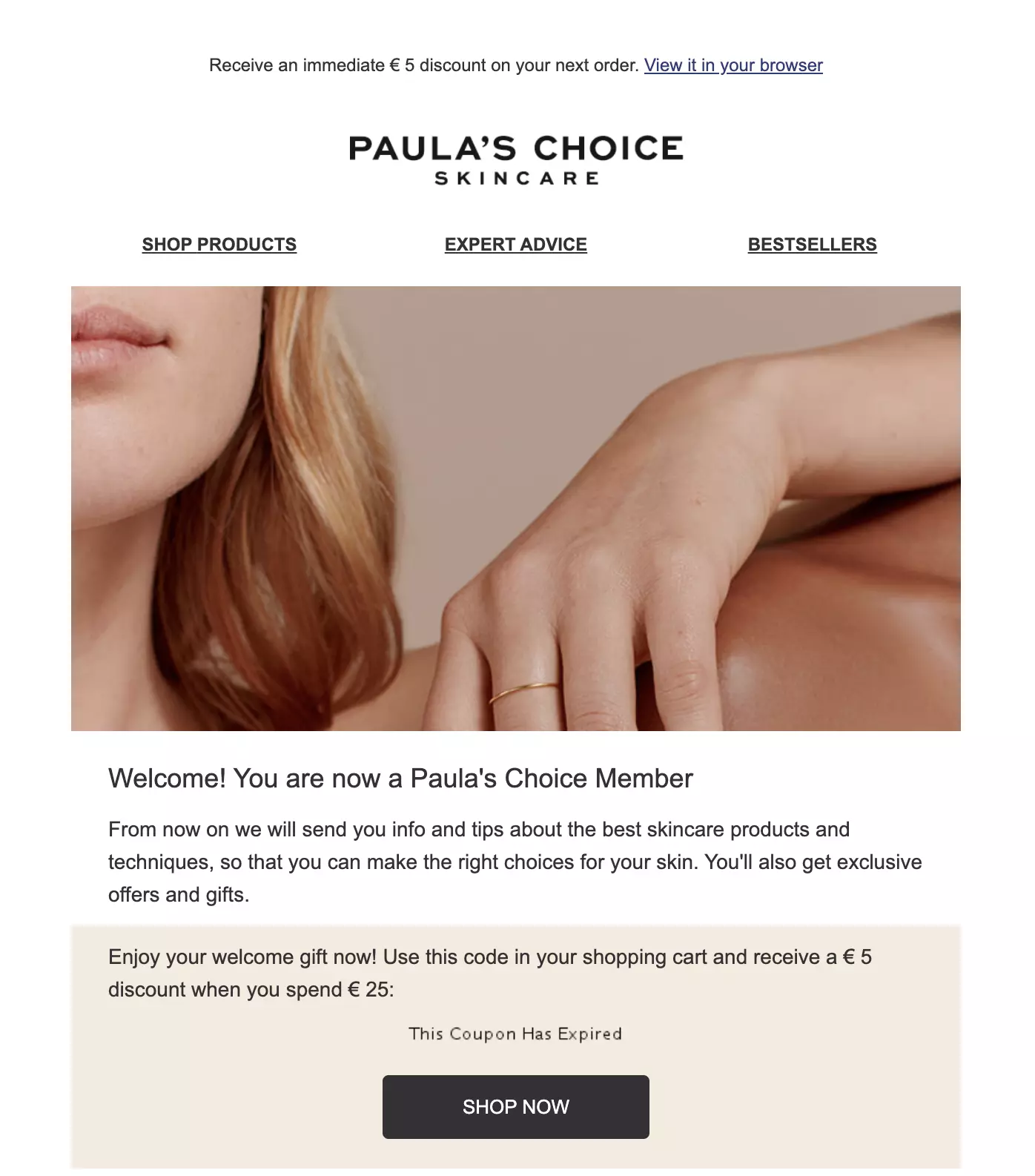Paula's Choice üdvözlő e-mail sablon