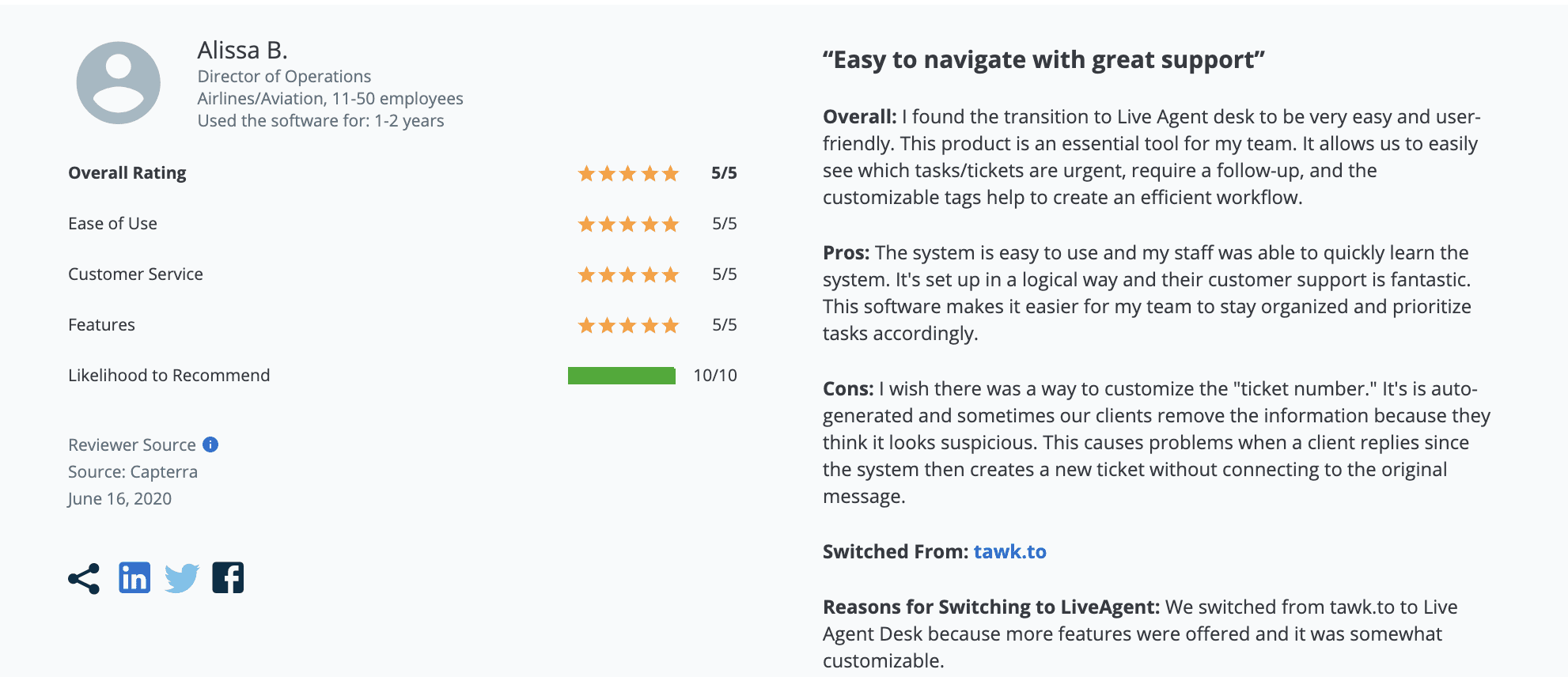 LiveAgent értékelés a Capterrán