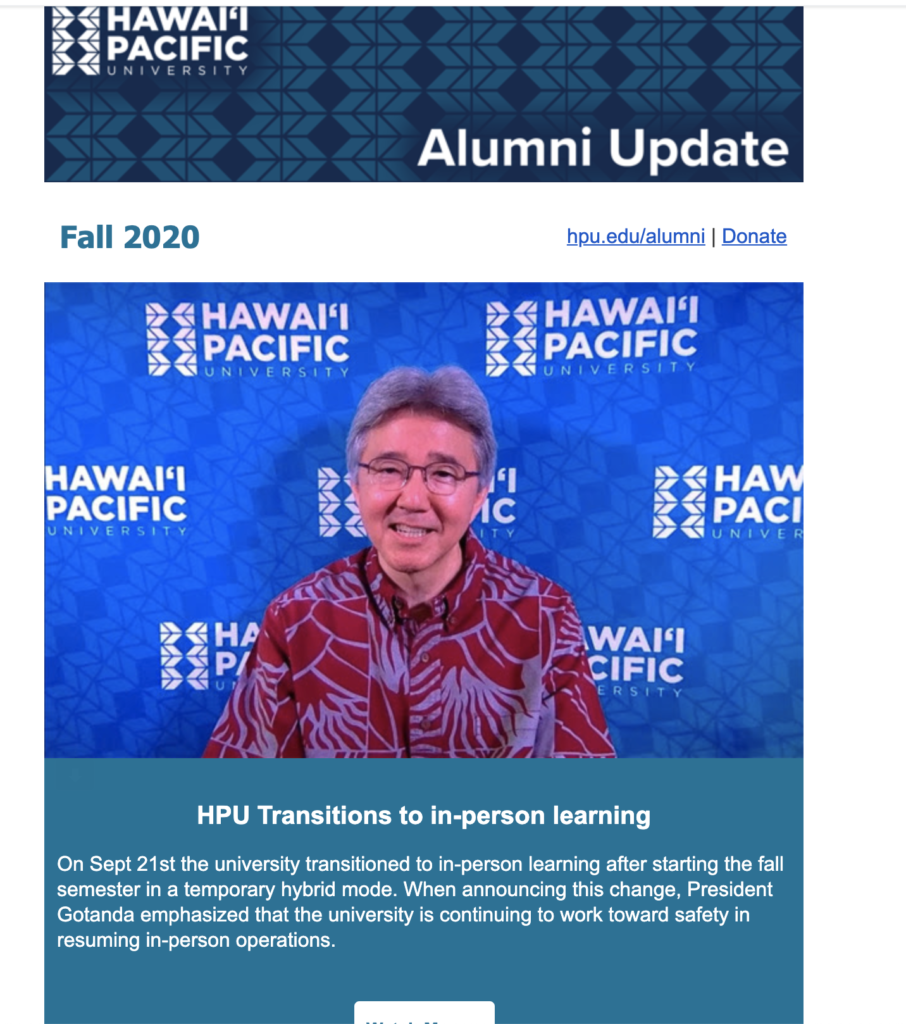 Hawaii Pacific University informatív e-mail példa