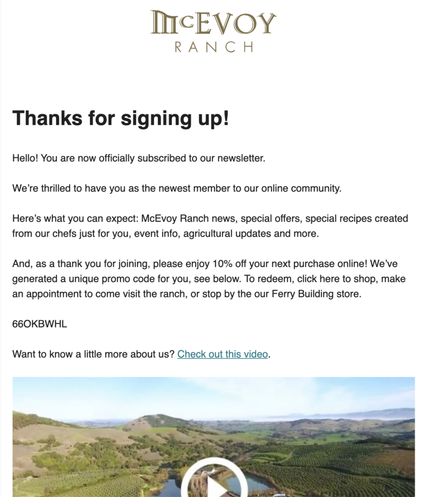 McEvoy ranch hírlevél feliratkozási e-mail