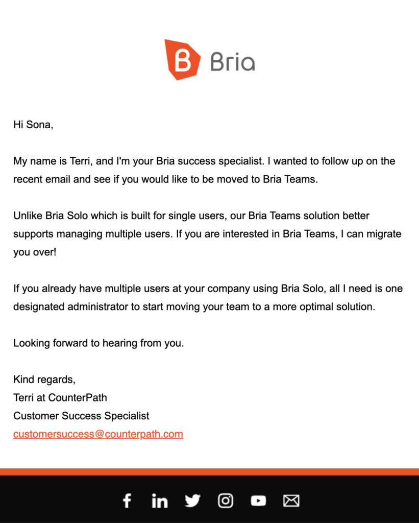 Customer service follow-up email example