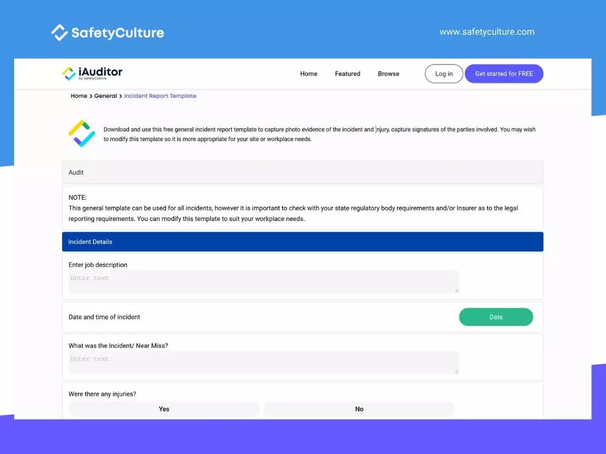 Incidens-bejelentési sablon az iAuditor-tól