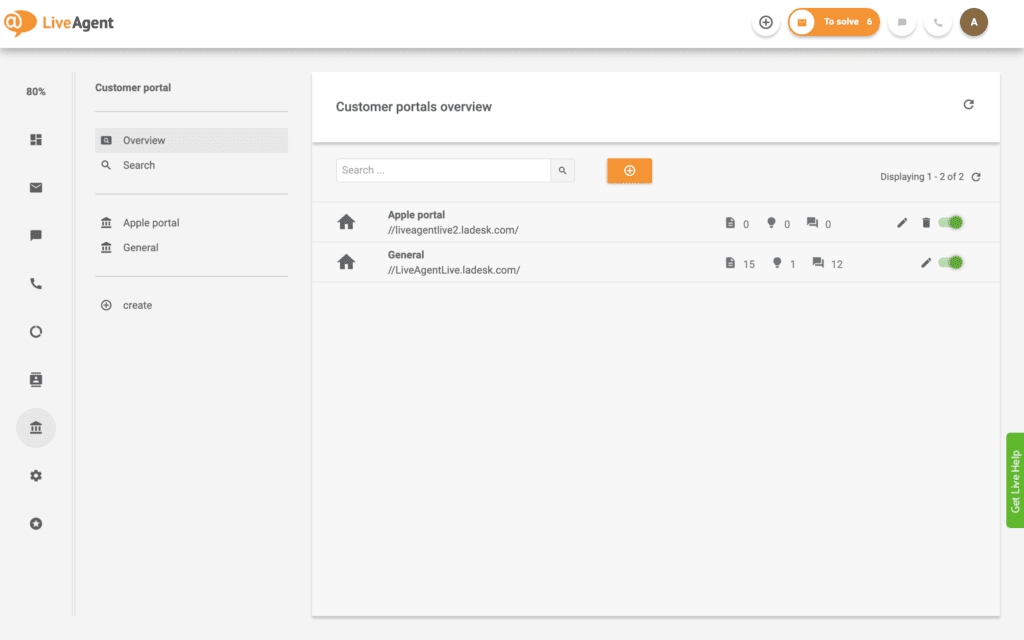 LiveAgent ügyfélportál példa