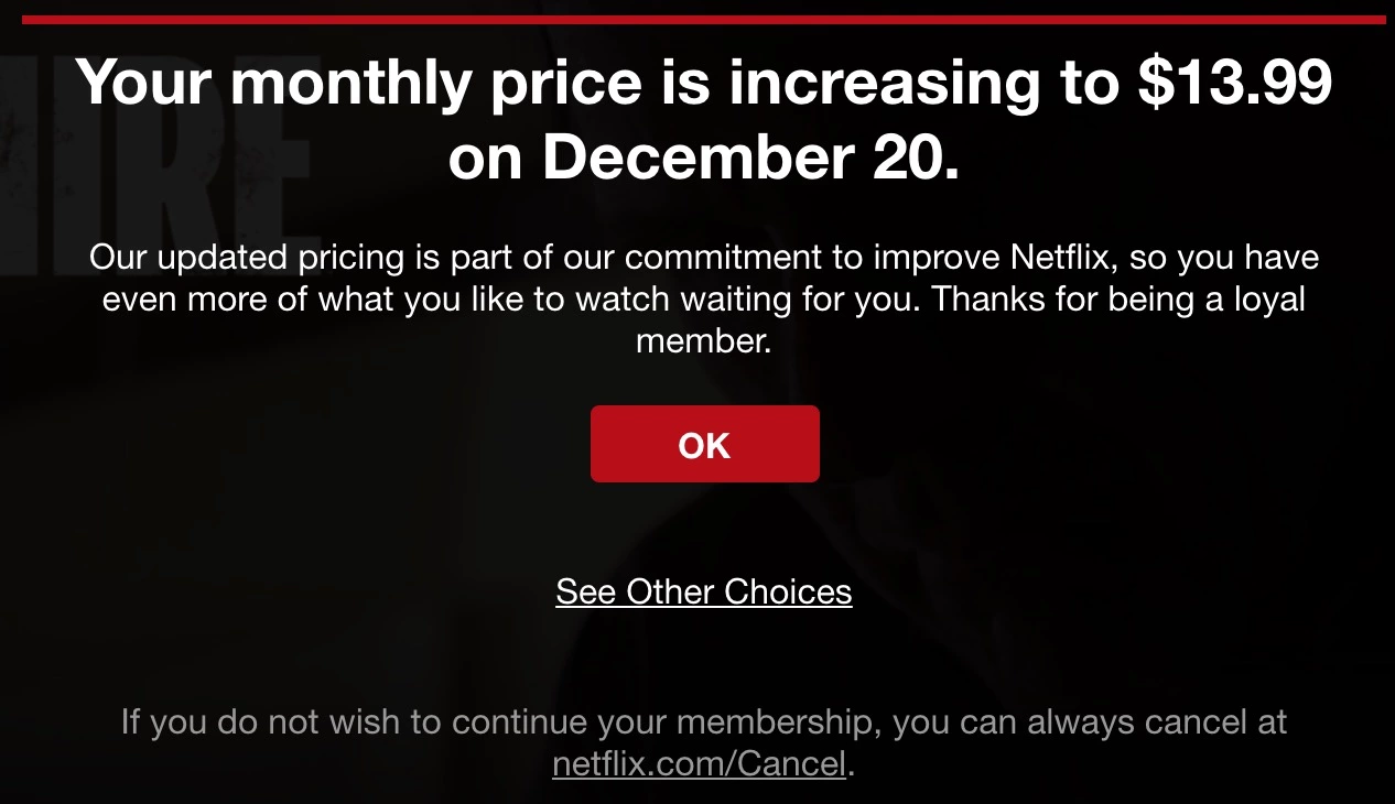Netflix áremeléses e-mail sablon