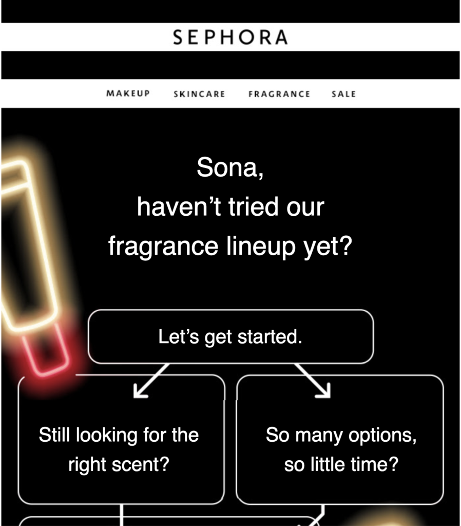 A Sephora személyre szabott e-mailjai
