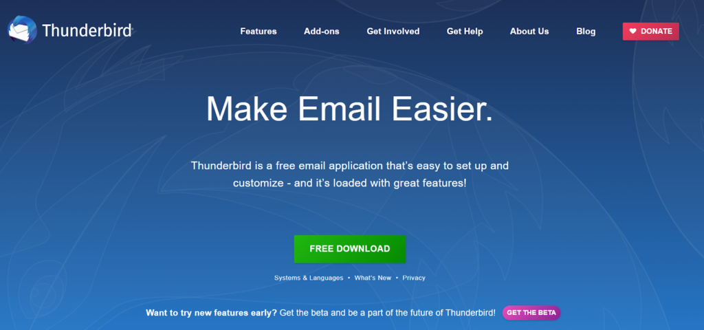 Thunderbird homepage