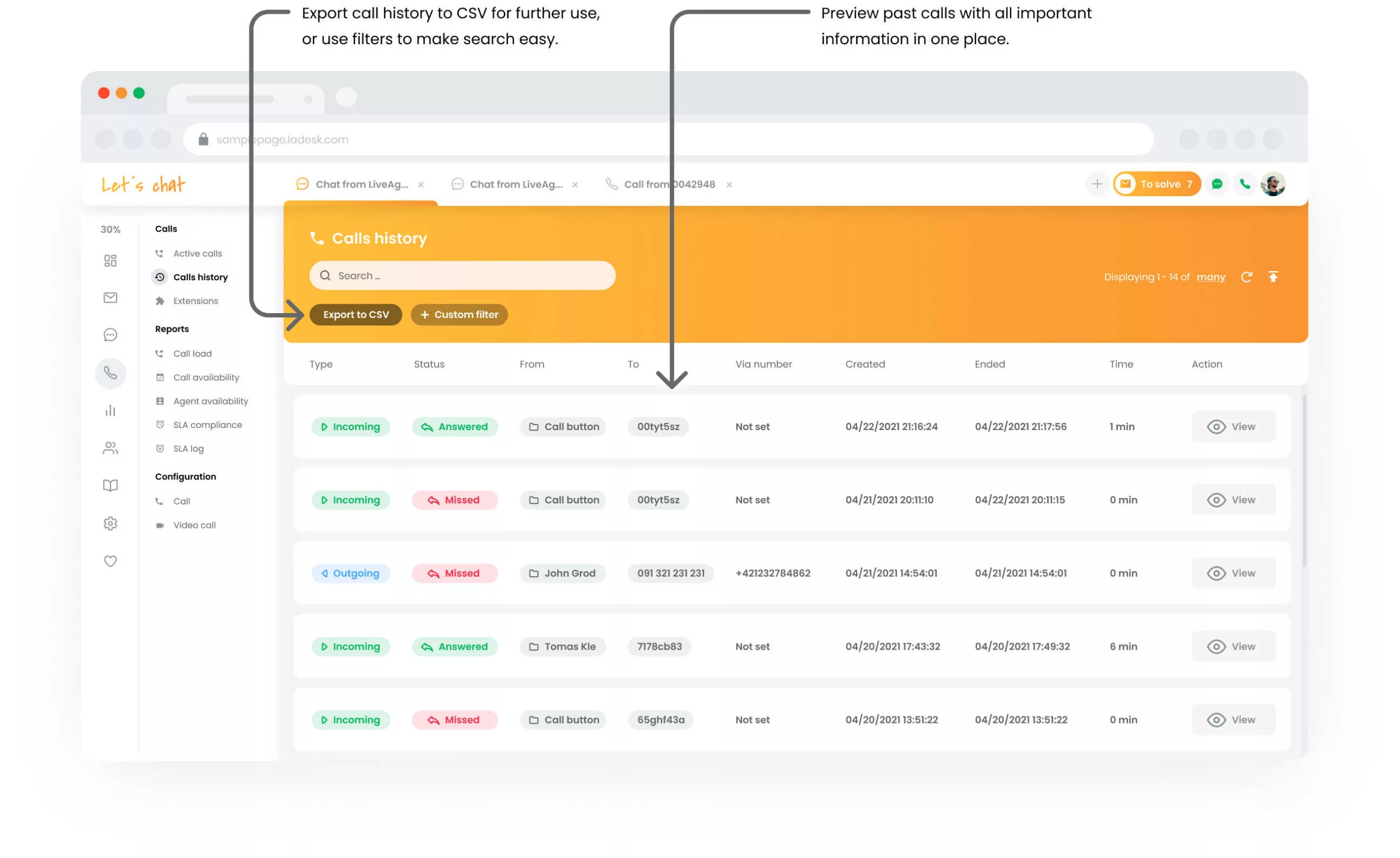 LiveAgent hívások előzménye