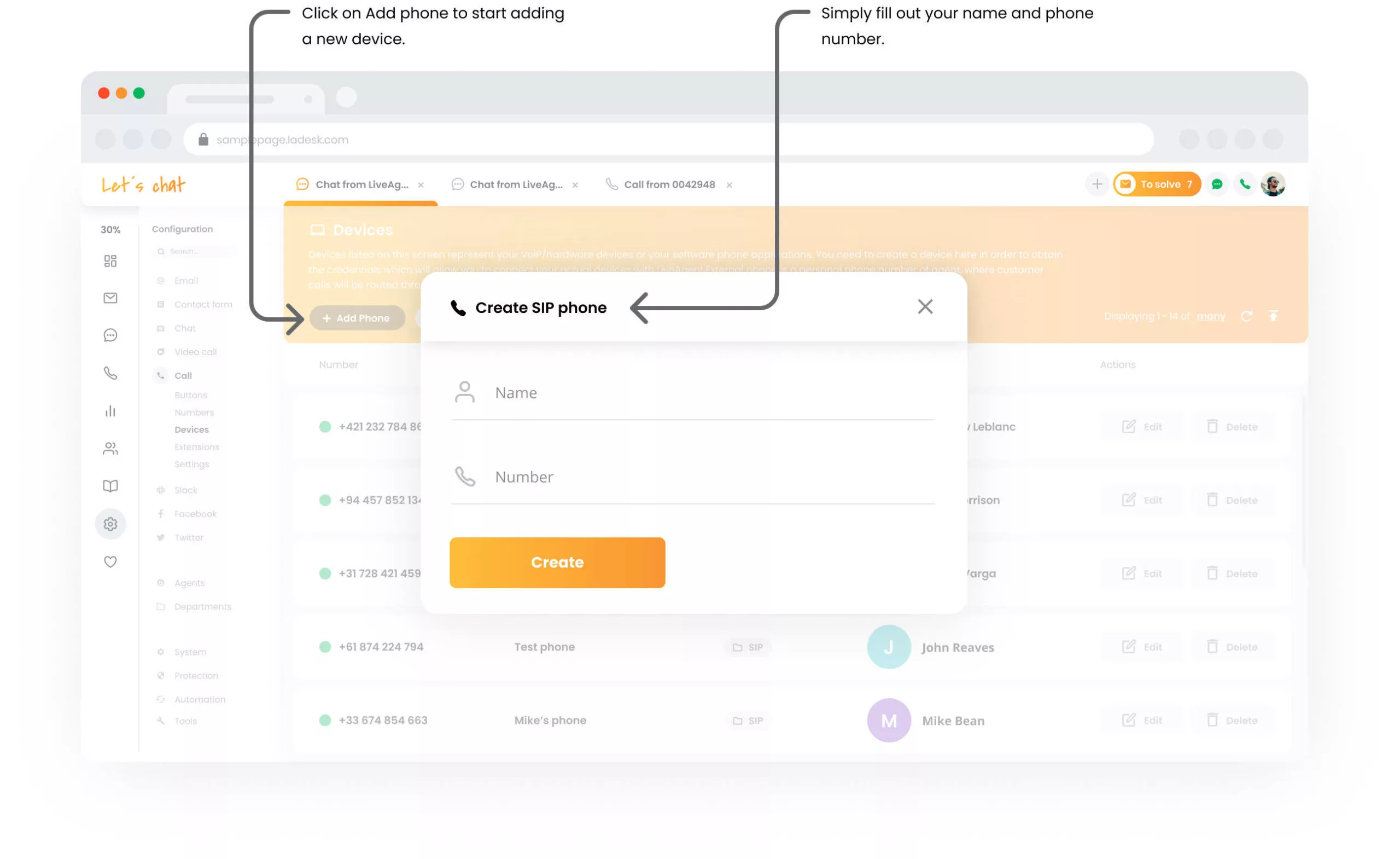 LiveAgent hívóeszközök