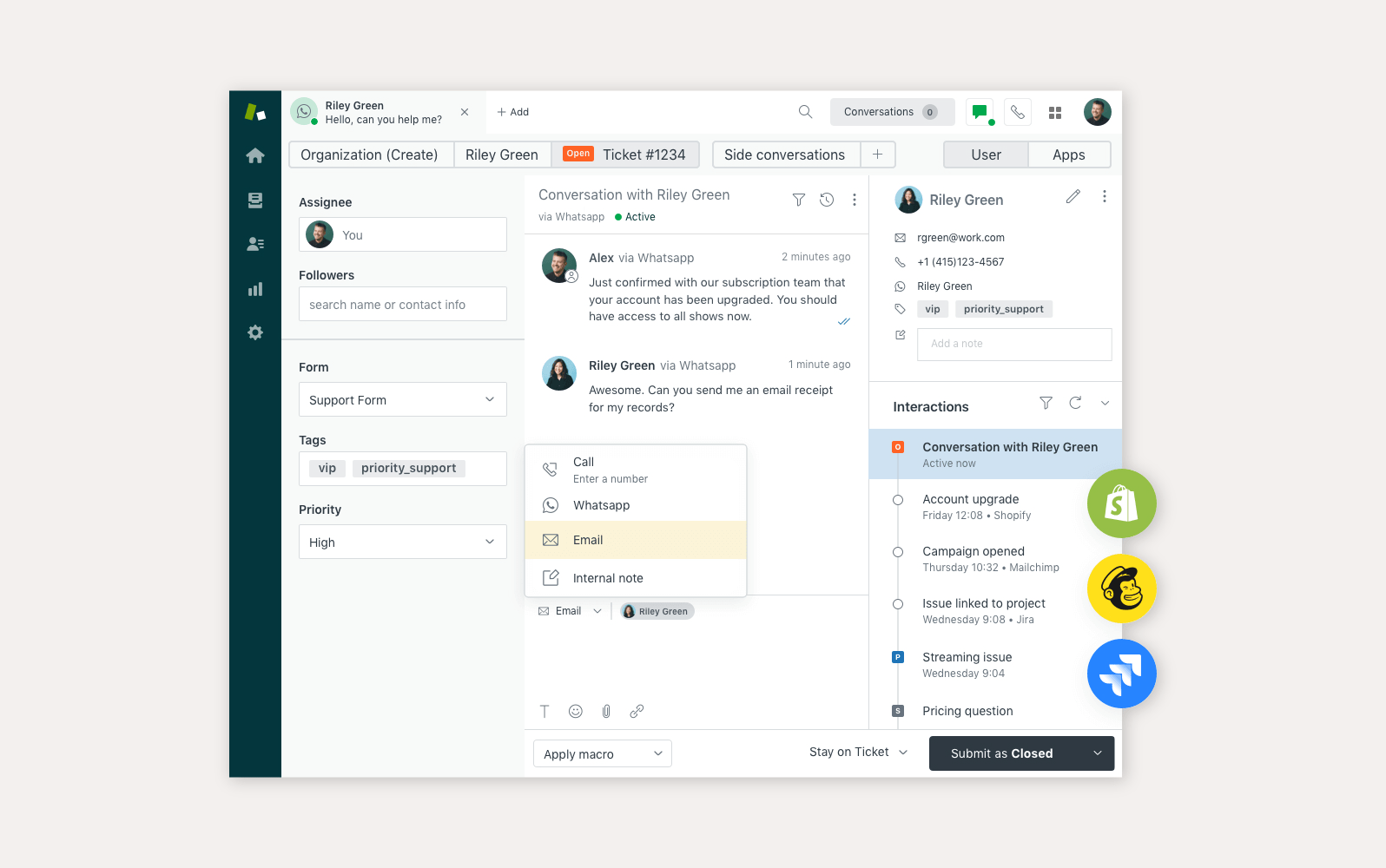 Zendesk hívásközpont felület