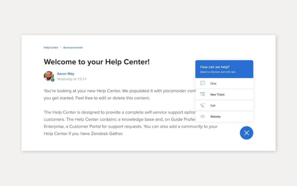 Tudásbázis megoldás példája a Zendesk segítségével